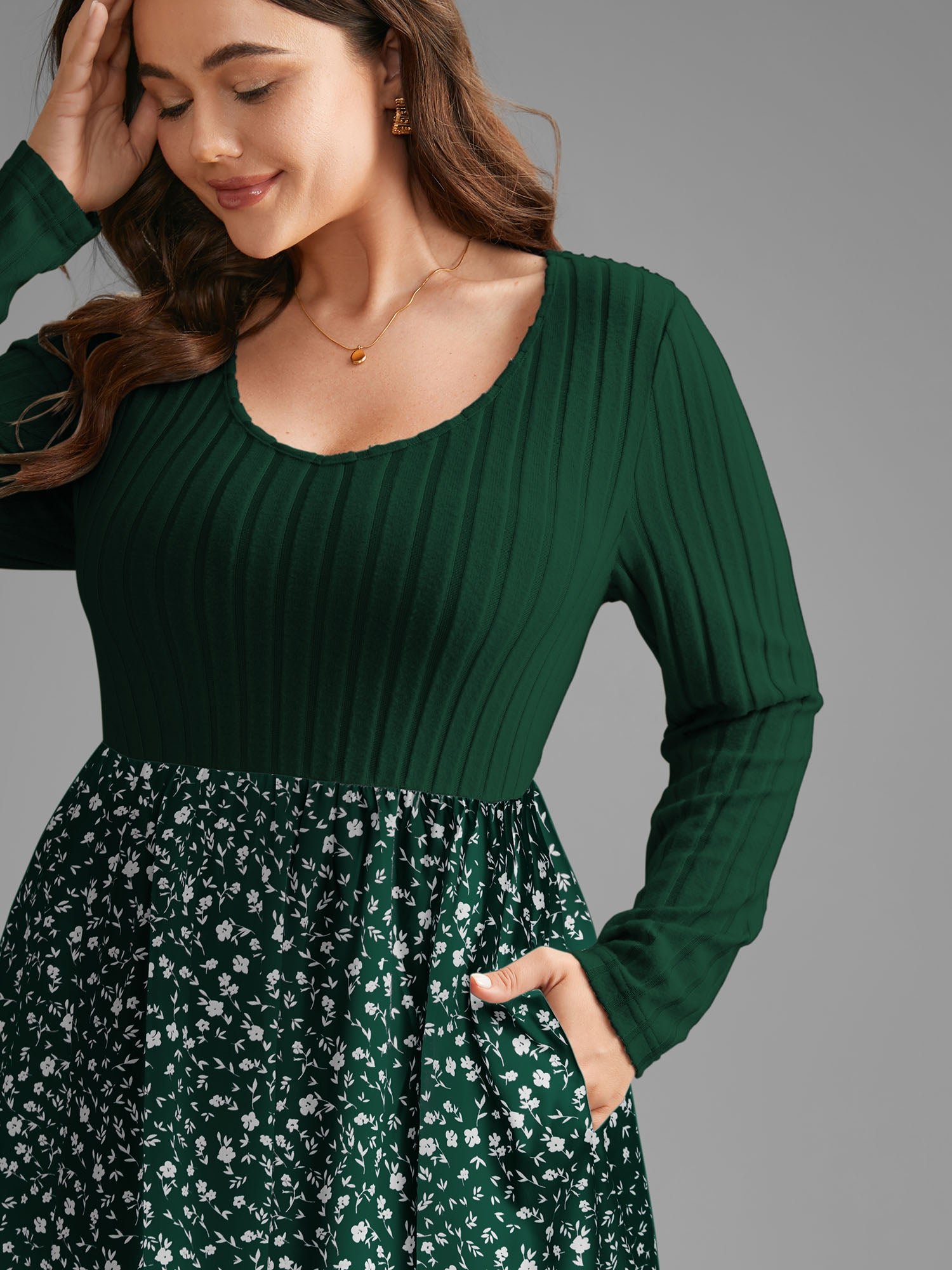 Ditsy Floral Patchwork Texture Midi Dress - Image 20