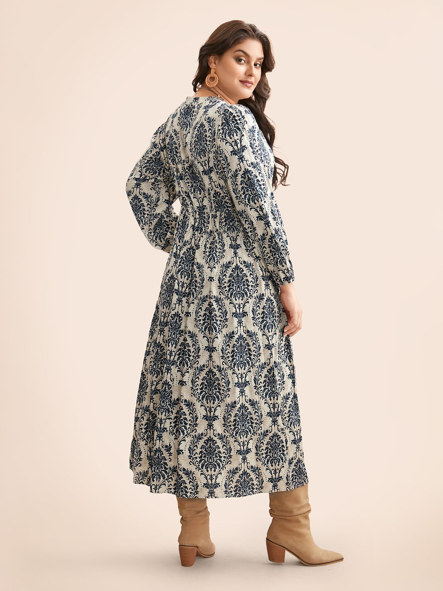 Boho Print Notched Tie Knot Maxi Dress - Image 4