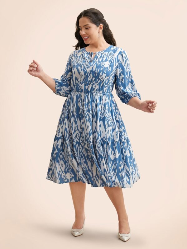 Boho Print Tie Knot Puff Sleeve Dress - Image 29