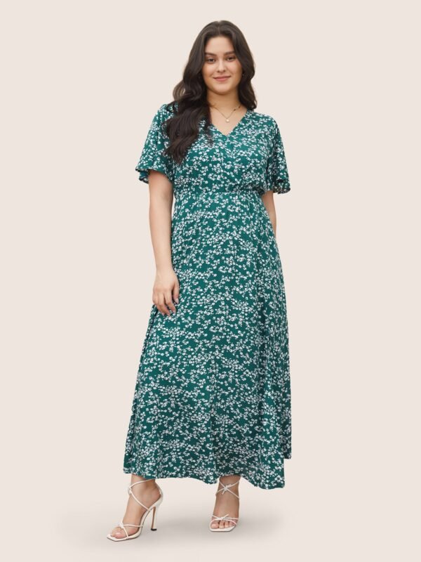 Bloom Dress - Flutter Sleeve Ditsy Floral Pocket Split Maxi Dress - Image 37
