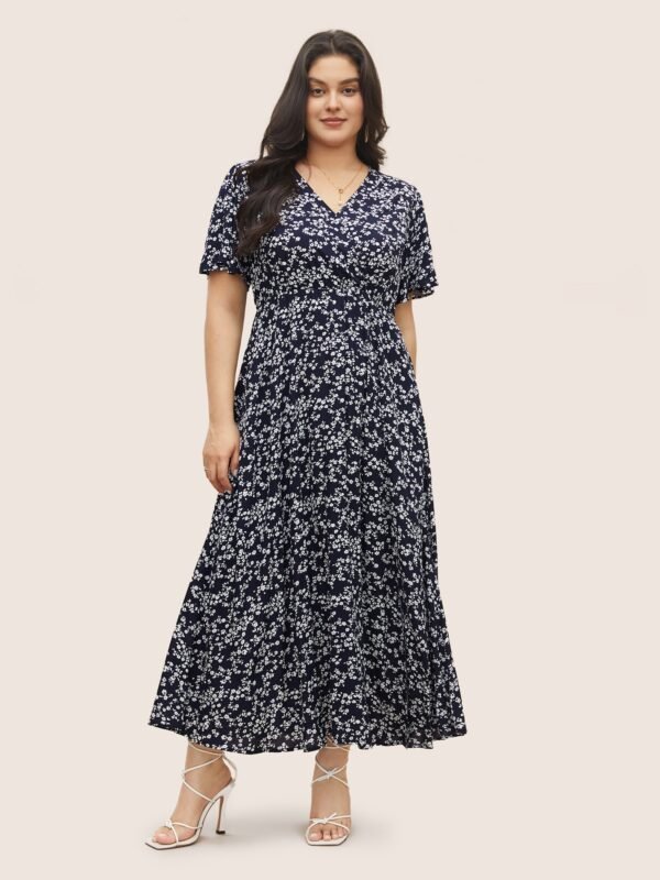 Bloom Dress - Flutter Sleeve Ditsy Floral Pocket Split Maxi Dress - Image 42