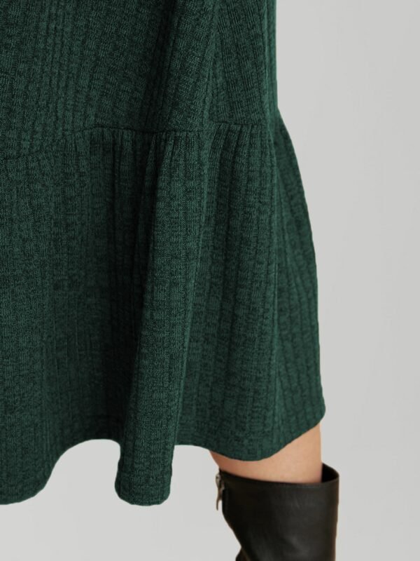 Solid Pocket Rib Knit Ruffle Hem Dress Without Belt - Image 6