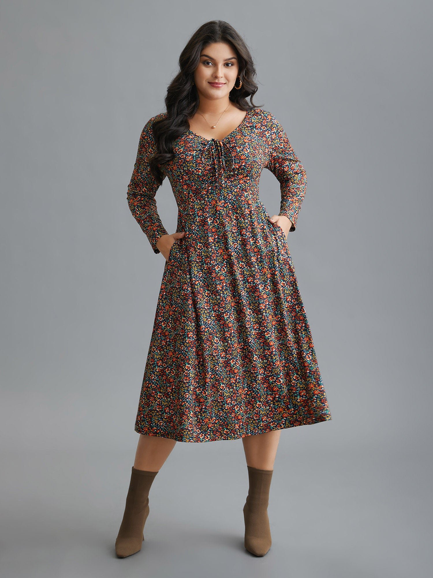 Ditsy Floral Drawstring Midi Dress - Image 3