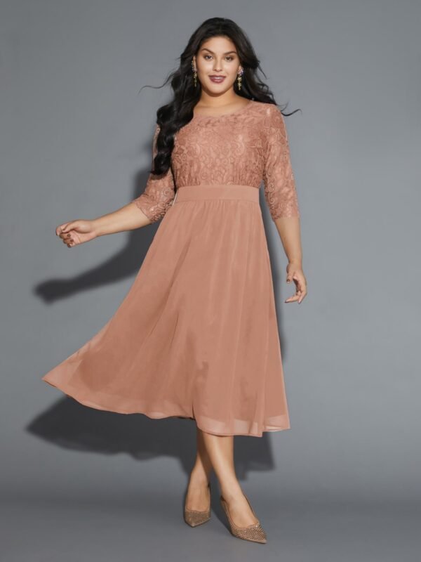 Lace Patchwork Shirred Midi Pocket Dress - Image 47