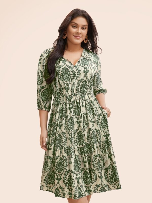 Boho Print Tie Knot Puff Sleeve Dress - Image 20