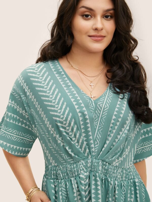 Solid Geometric Dolman Sleeve Pocket Shirred Split Hem Dress - Image 23