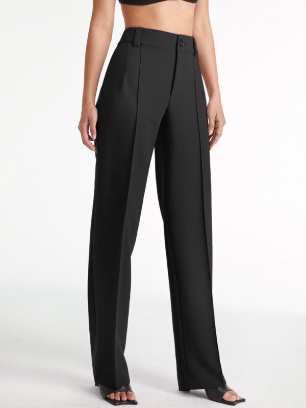 High Waisted Pleat Front Solid Colored Straight Leg Trousers - Image 2