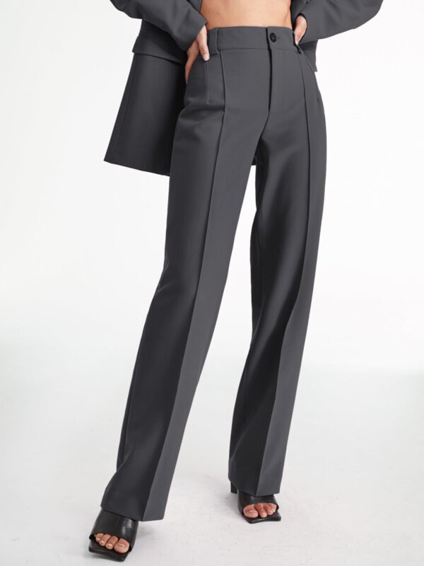High Waisted Pleat Front Solid Colored Straight Leg Trousers - Image 9