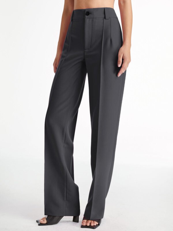 High Waisted Pleat Front Solid Colored Straight Leg Trousers - Image 10