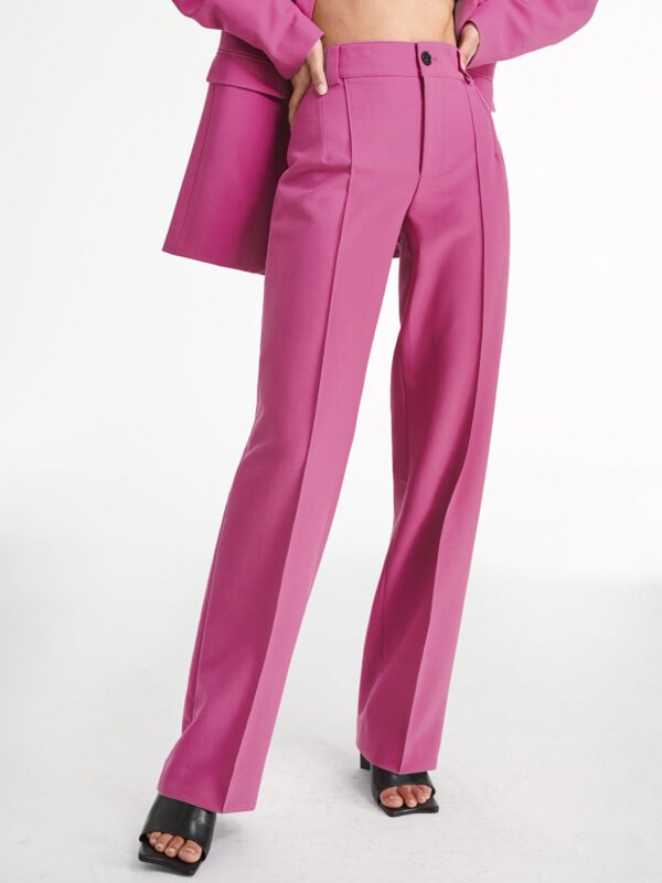 High Waisted Pleat Front Solid Colored Straight Leg Trousers - Image 3