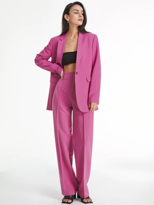 High Waisted Pleat Front Solid Colored Straight Leg Trousers - Image 4