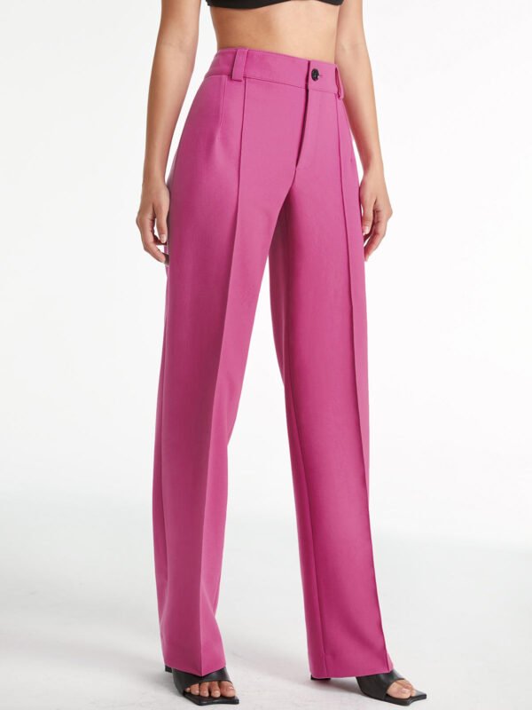 High Waisted Pleat Front Solid Colored Straight Leg Trousers - Image 5