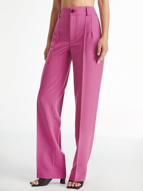 High Waisted Pleat Front Solid Colored Straight Leg Trousers - Image 6