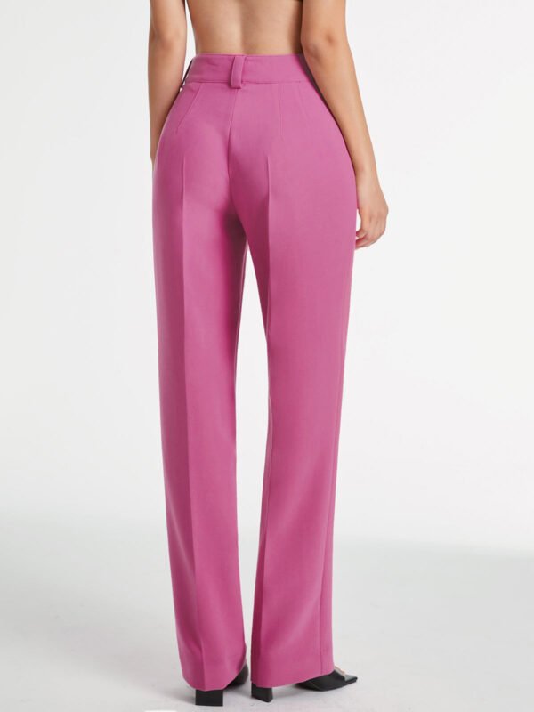 High Waisted Pleat Front Solid Colored Straight Leg Trousers - Image 7