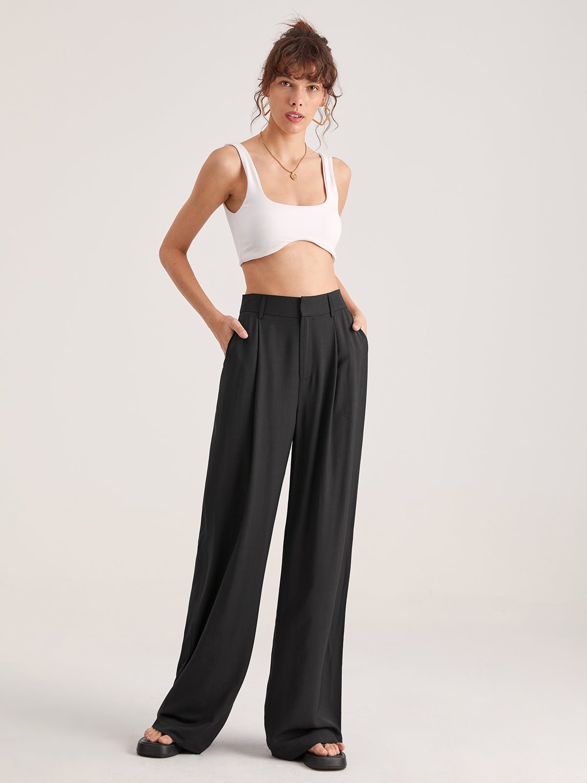 Oversized High Waisted Pleat Front Trousers - Image 3