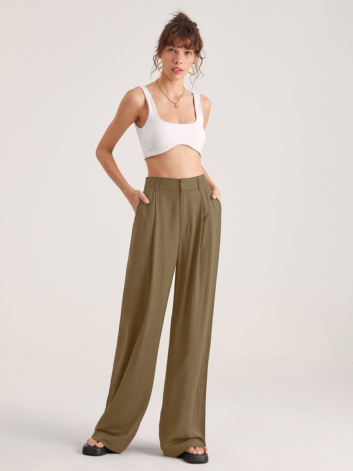 Oversized High Waisted Pleat Front Trousers - Image 15