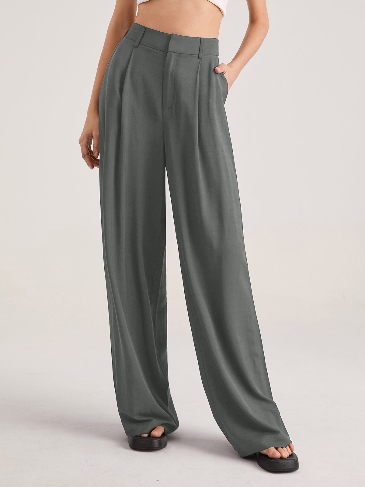 Oversized High Waisted Pleat Front Trousers - Image 11