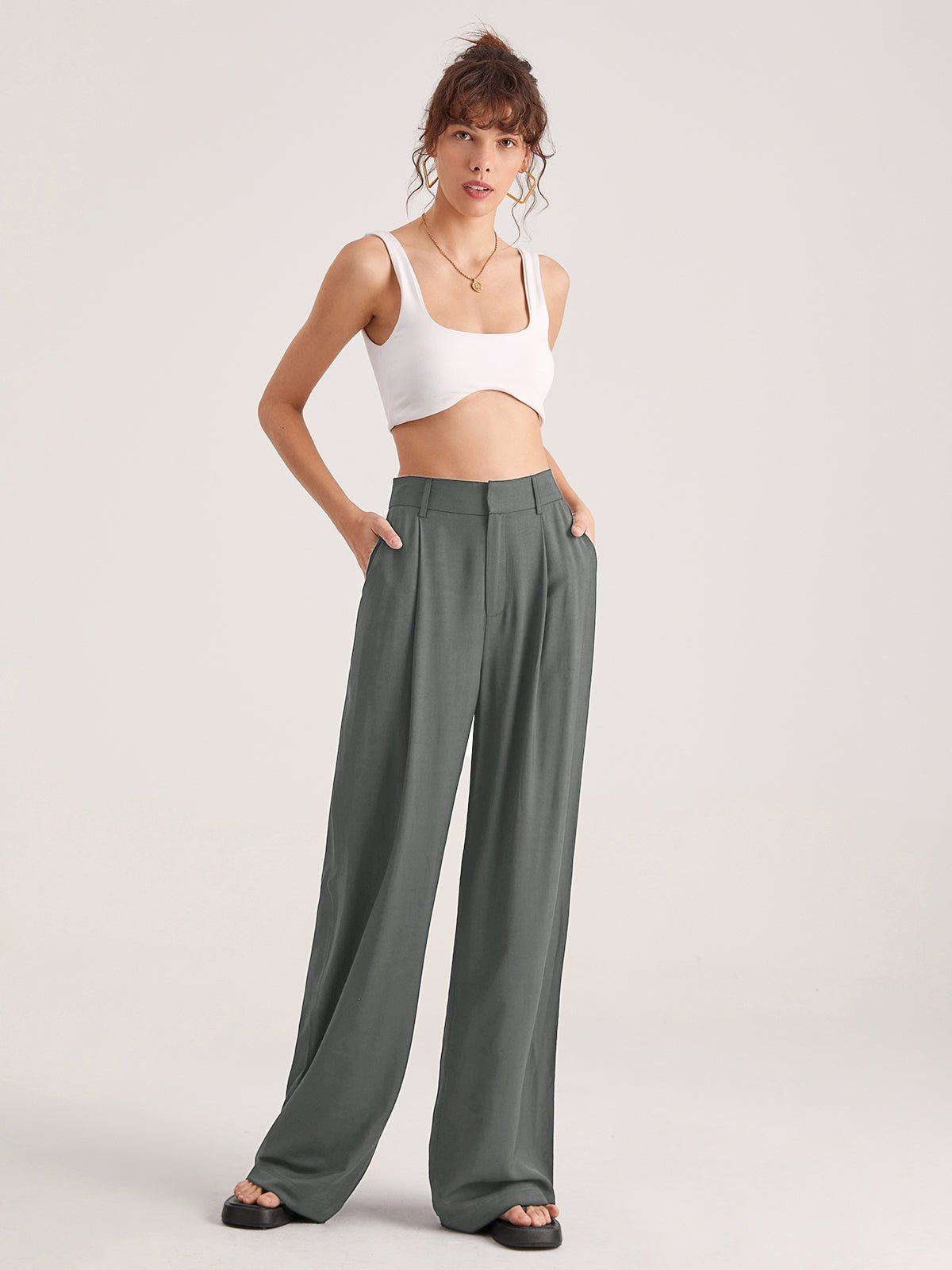 Oversized High Waisted Pleat Front Trousers - Image 10