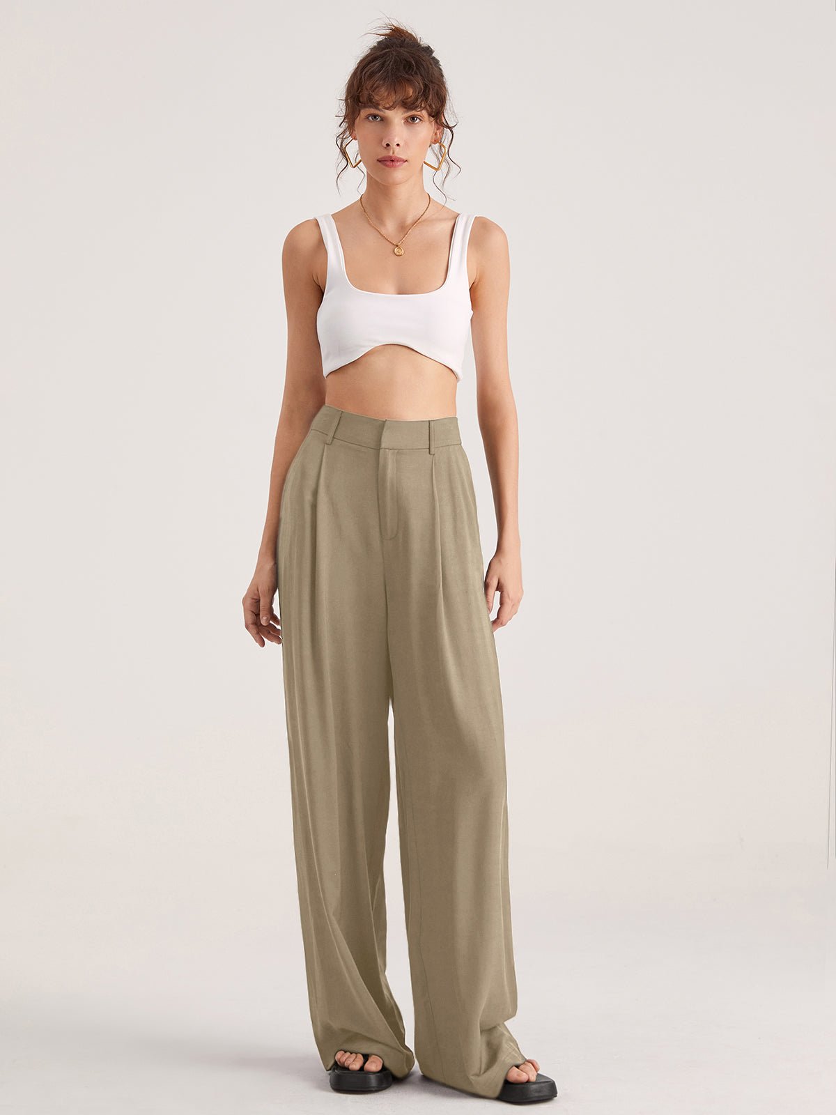 Oversized High Waisted Pleat Front Trousers - Image 13