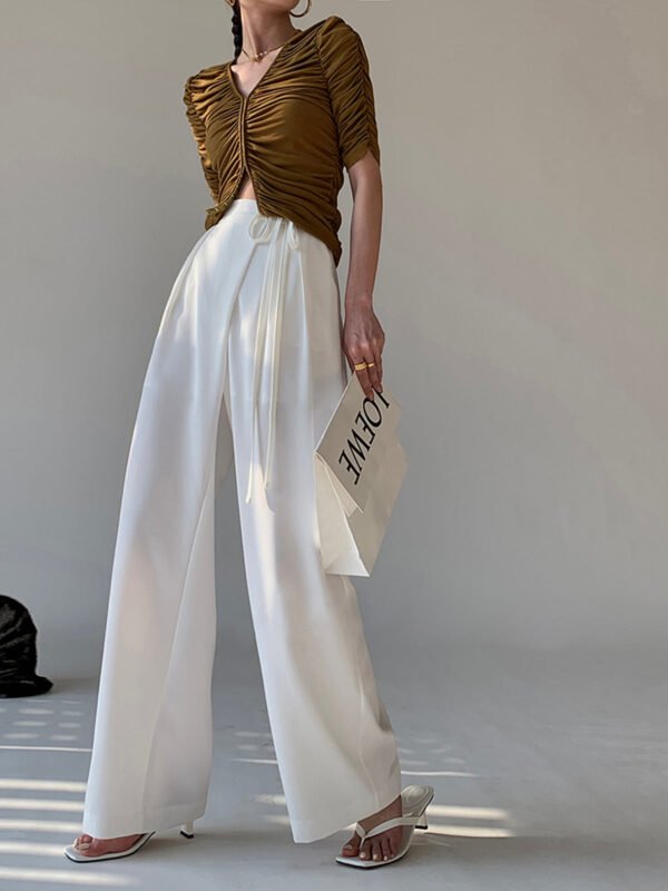 Tie Waist Flowy Wide Leg Dress Pants - Image 8