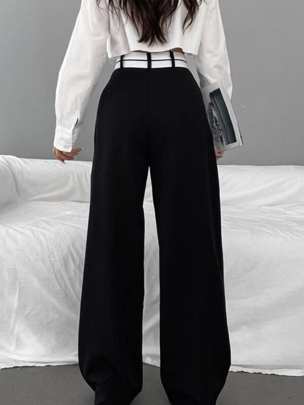 Asymmetrical Contrast Waistband Wide Leg Dress Pants - Image 3