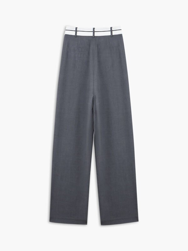 Asymmetrical Contrast Waistband Wide Leg Dress Pants - Image 7