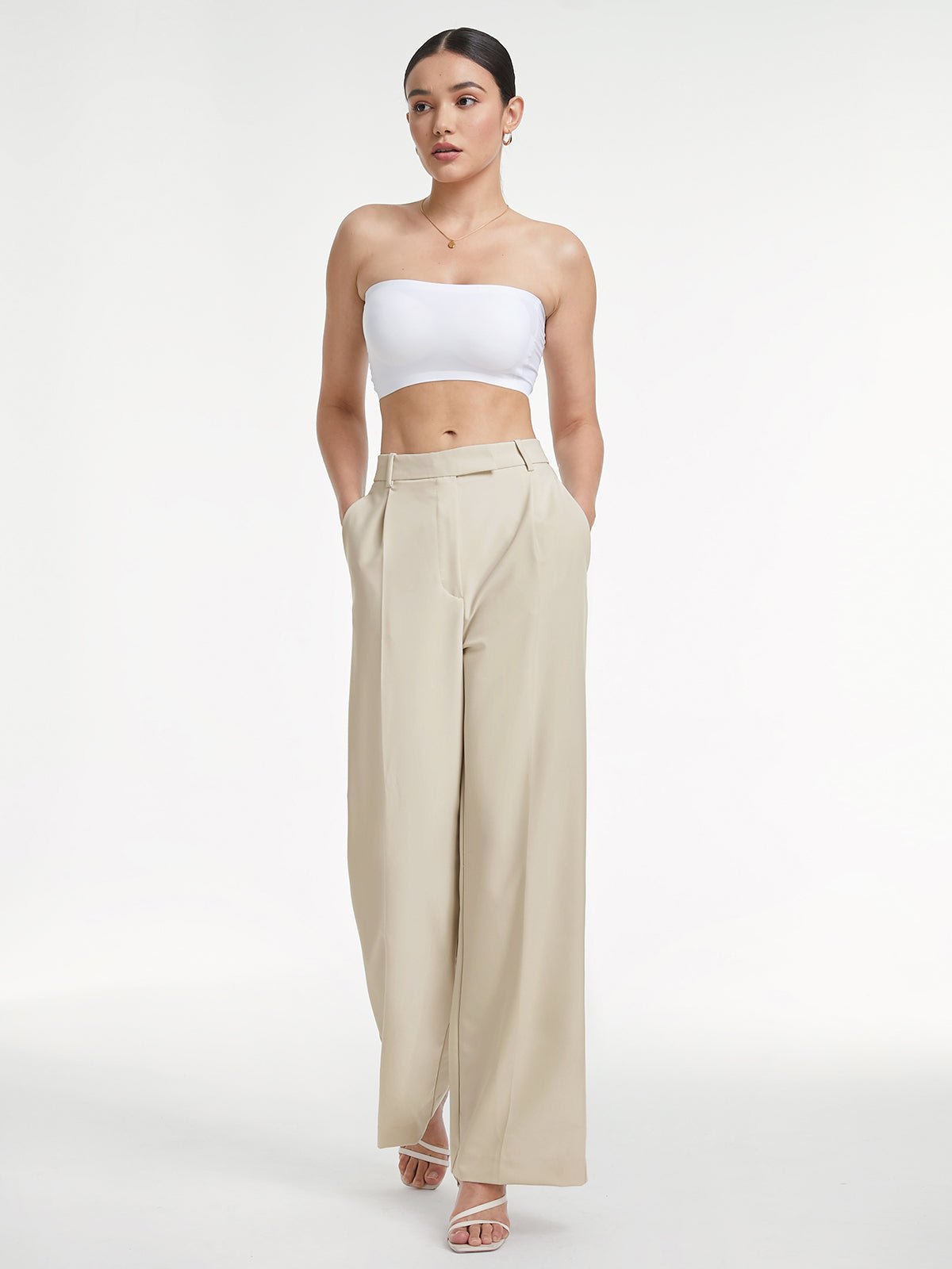 High Waisted Relaxed Fit Wide Leg Dress Pants - Image 2