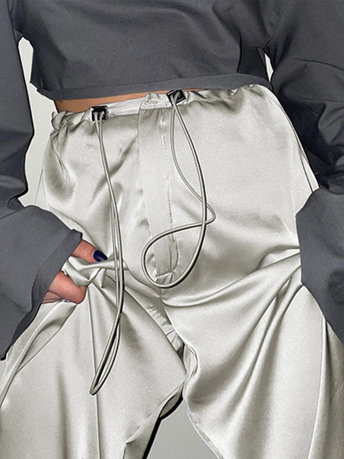 Oversized Satin Wide Leg Pants - Image 2