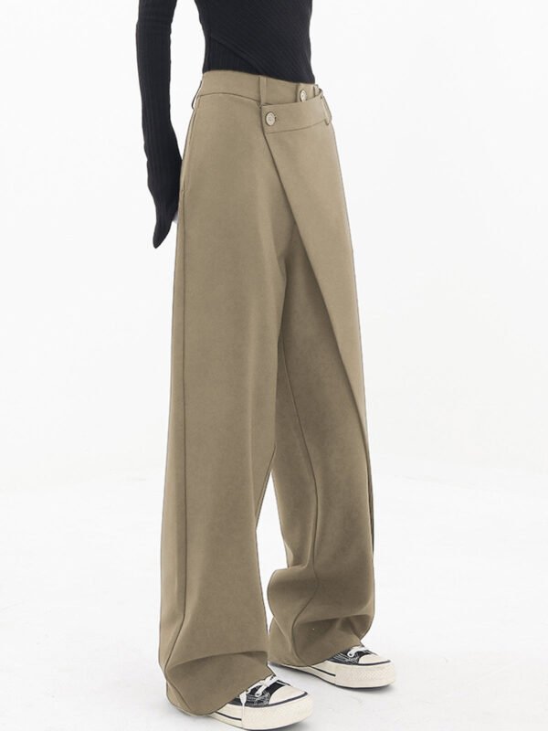 Asymmetrical Layer Button Wide Leg Dress Pants - Image 13