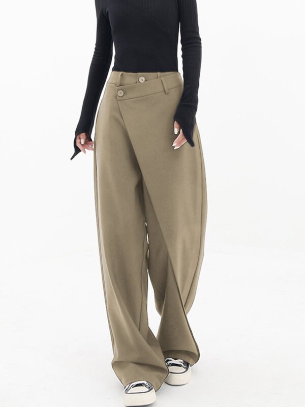 Asymmetrical Layer Button Wide Leg Dress Pants - Image 12