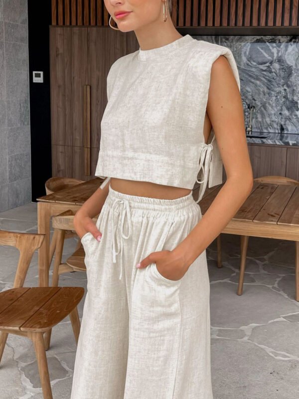 Utility Linen Two Piece Wide Leg Pants Set - Image 2