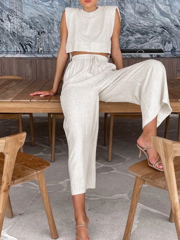 Utility Linen Two Piece Wide Leg Pants Set - Image 3
