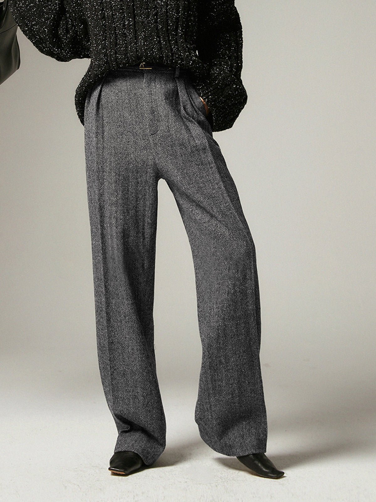 Herringbone Pockets Wide Leg Dress Pants - Image 2