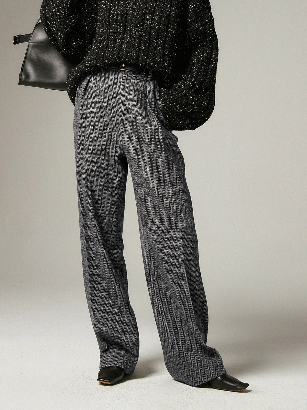 Herringbone Pockets Wide Leg Dress Pants - Image 3