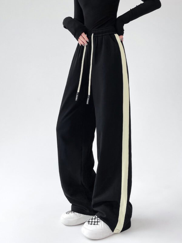 Drawstring Contrast Trim Wide Leg Sweatpants - Image 3