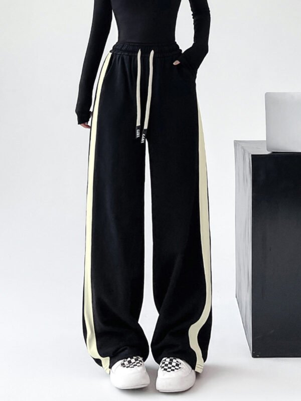 Drawstring Contrast Trim Wide Leg Sweatpants - Image 2