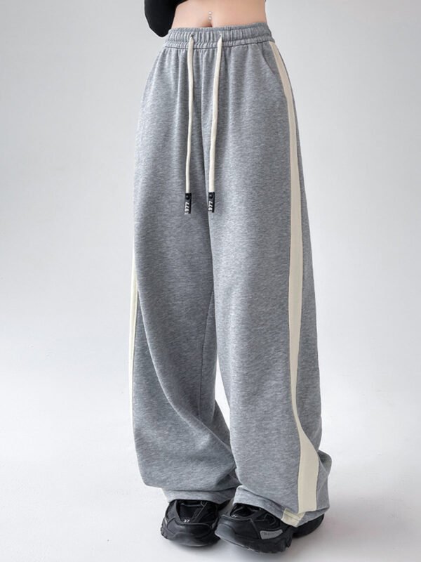 Drawstring Contrast Trim Wide Leg Sweatpants - Image 5