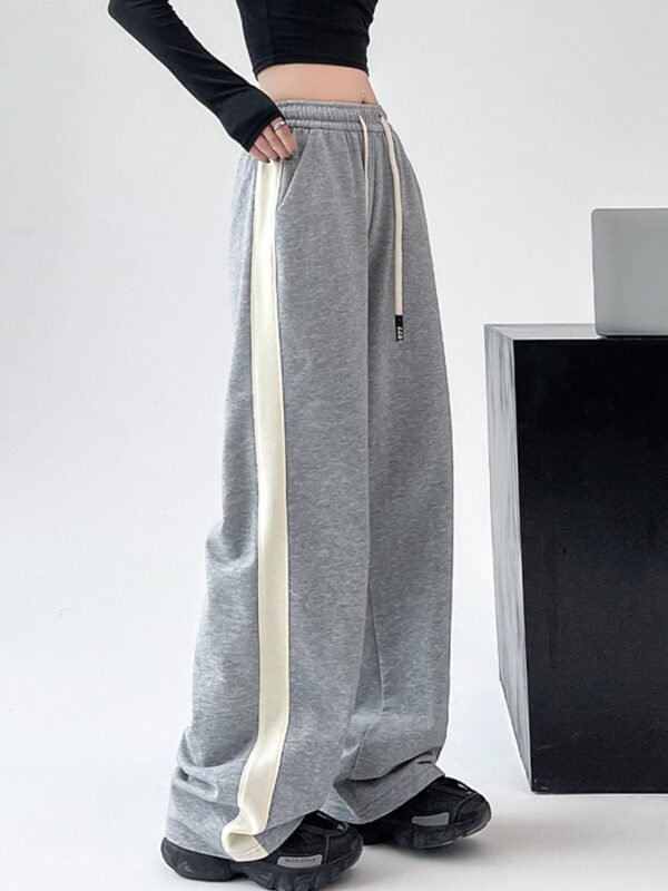 Drawstring Contrast Trim Wide Leg Sweatpants - Image 6