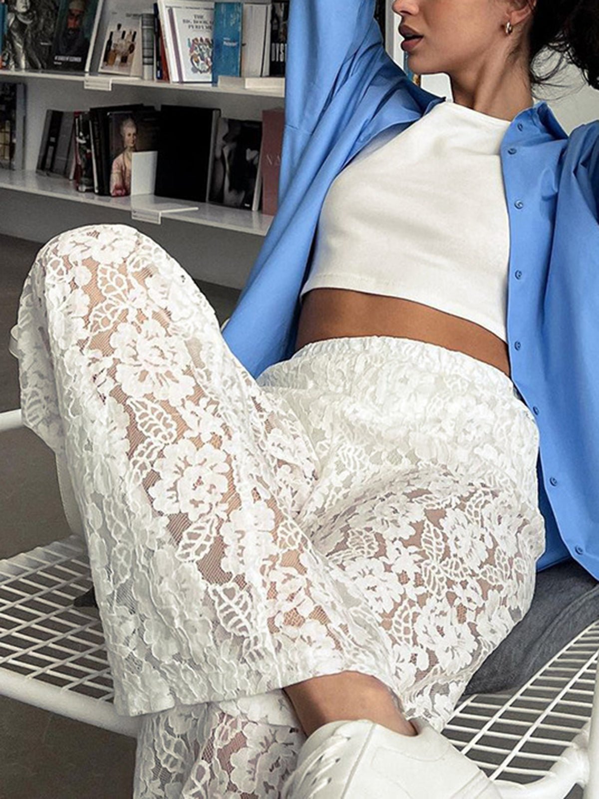 Sheer Lace Wide Leg Pants - Image 4
