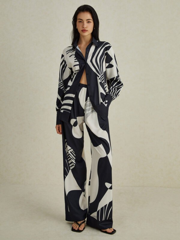 Irregular Print Wide Leg Pants Set - Image 5