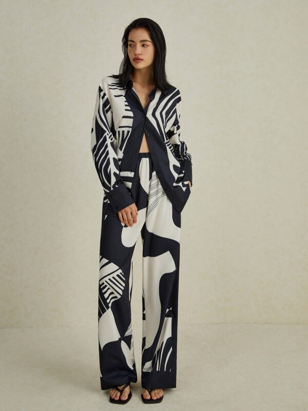 Irregular Print Wide Leg Pants Set - Image 4