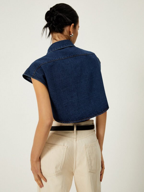Denim Pockets Turn Down Collar Vest - Image 2