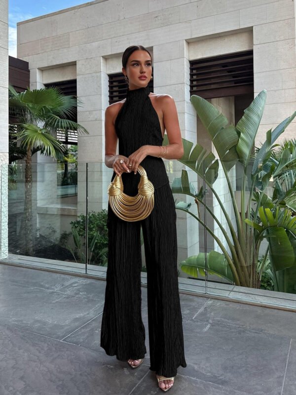 Asymmetric Halter Crop Top With Wide Leg Pants Set - Image 13
