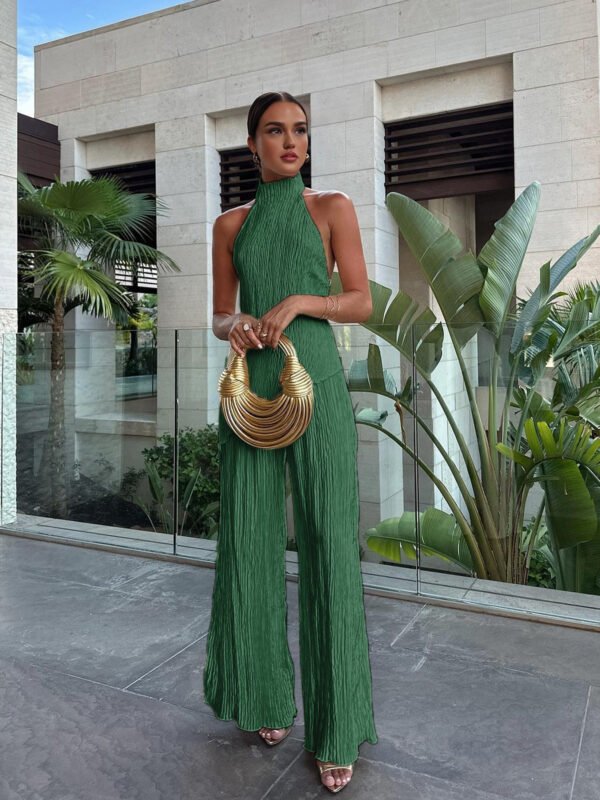 Asymmetric Halter Crop Top With Wide Leg Pants Set - Image 15
