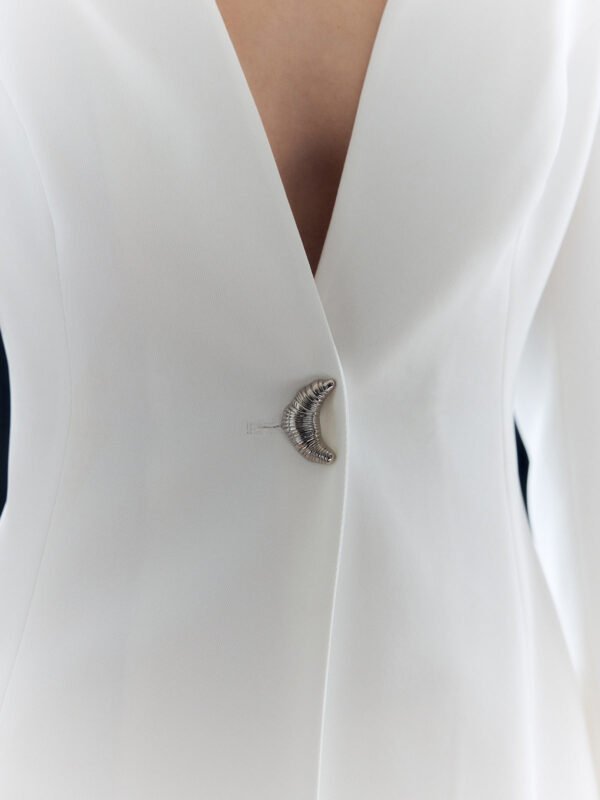 Solid Metal Button V-Neck Blazer - Image 3