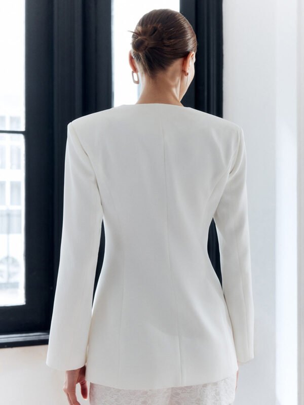 Solid Metal Button V-Neck Blazer - Image 2