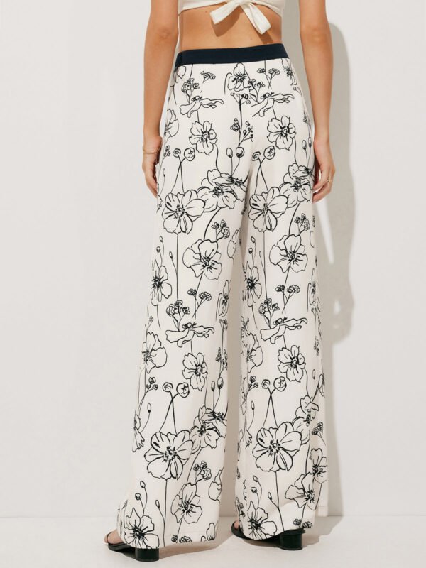 Floral Print Pockets Wide Leg Pants - Image 3