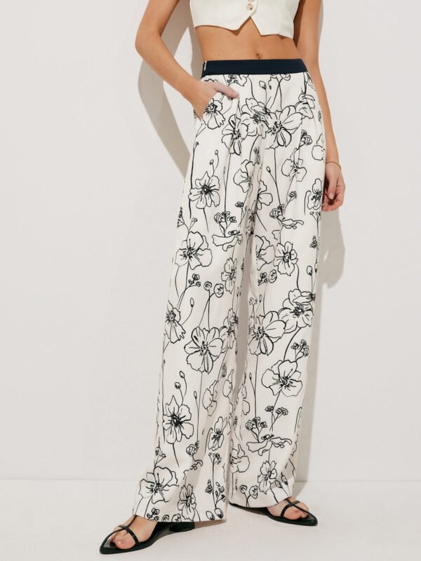 Floral Print Pockets Wide Leg Pants - Image 5