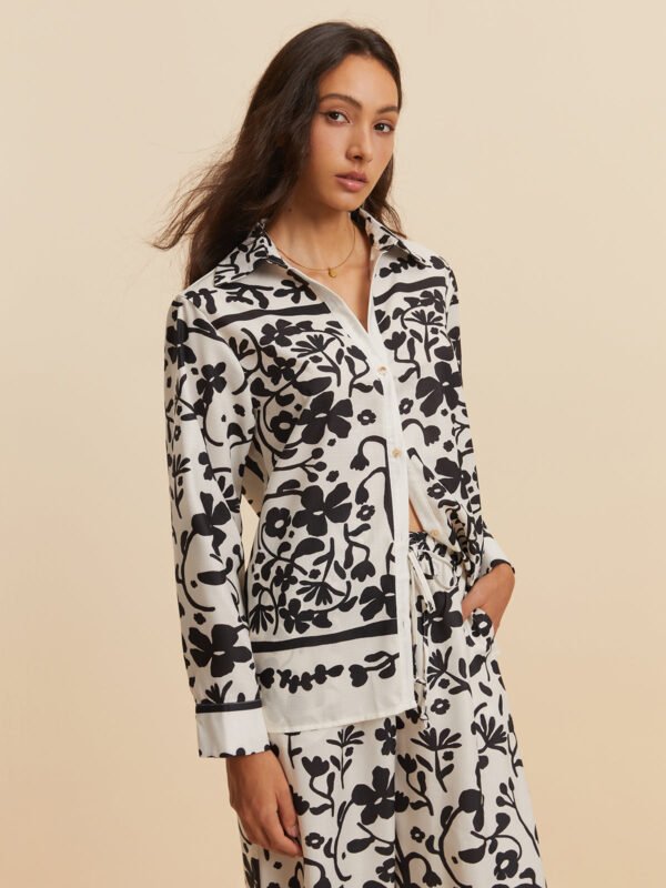 Print Drawstring Wide Leg Pants Set - Image 3