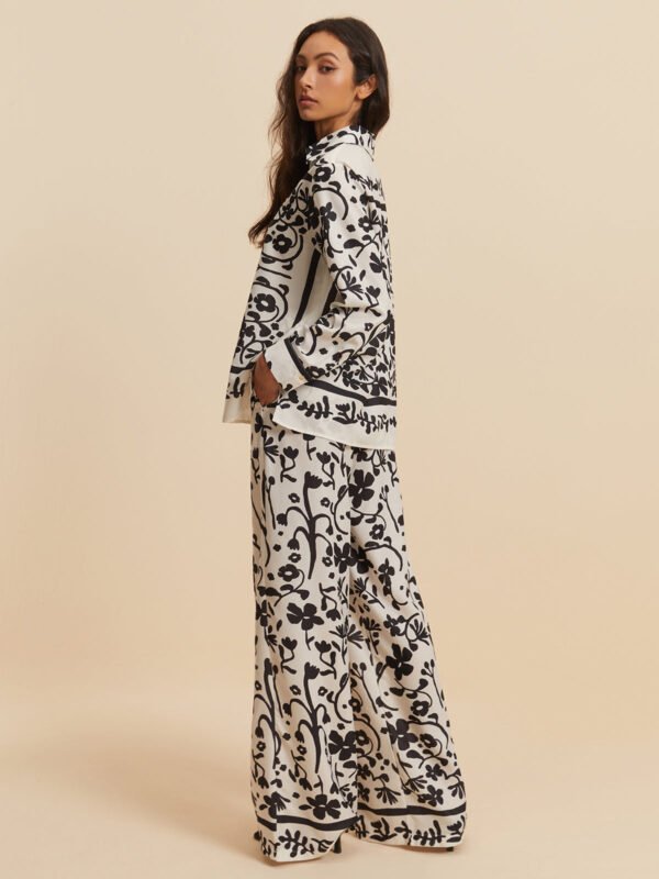 Print Drawstring Wide Leg Pants Set - Image 2